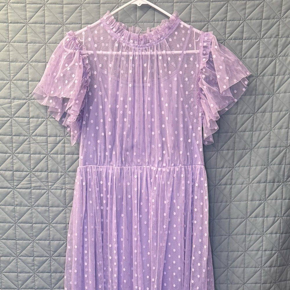 SHEIN Lilac Mesh Maxi Dress Classic Polka Dot Dobby with Ruffles